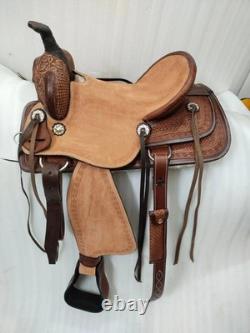 Size-15 Classic Roughout Seat Western Tooled Horse Leather Saddle With Tack Set