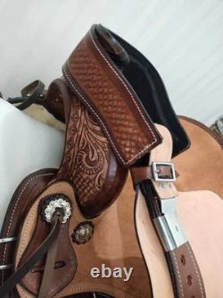 Size-15 Classic Roughout Seat Western Tooled Horse Leather Saddle With Tack Set