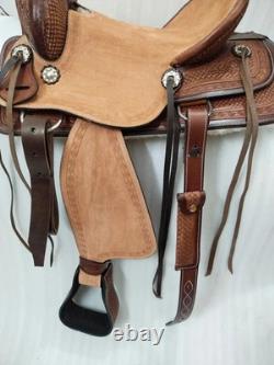 Size-15 Classic Roughout Seat Western Tooled Horse Leather Saddle With Tack Set