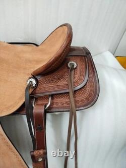Size-15 Classic Roughout Seat Western Tooled Horse Leather Saddle With Tack Set