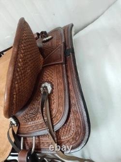 Size-15 Classic Roughout Seat Western Tooled Horse Leather Saddle With Tack Set