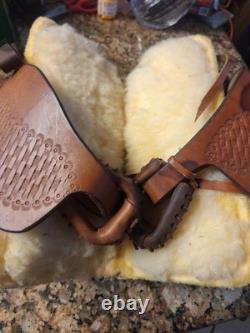 Small Kids' Horse Saddle, Leather And Lamb Fur