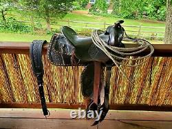 Super Nice Used Brown Leather Western Cowboy Show Saddle with Lasso