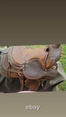 Super QUALITY 15-1/2 15 HeavyDuty HAND TOOLED Vintage RANCH SaddleFQHBSOLID