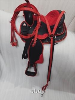 Synthetic Red/Black Western Horse Tack Saddle Size 15