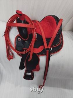 Synthetic Red/Black Western Horse Tack Saddle Size 15