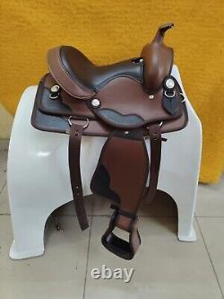 Synthetic Western Kids Saddle Brown And Black Color Size 12 13 14