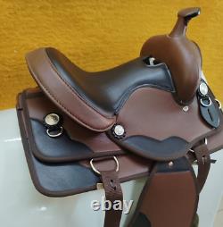 Synthetic Western Kids Saddle Brown And Black Color Size 12 13 14