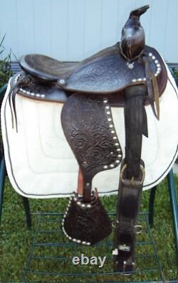 THE AMERICAN Childs Show Saddle- 12 SILVER/Padded Seat -Tooled Design- GREAT