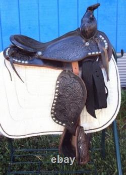 THE AMERICAN Childs Show Saddle- 12 SILVER/Padded Seat -Tooled Design- GREAT