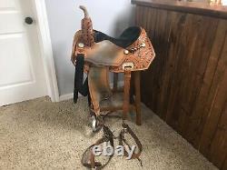 Tex Tan 15 Talmadge Green-Crystal Western Barrel Saddle FQHB