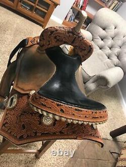 Tex Tan 15 Talmadge Green-Crystal Western Barrel Saddle FQHB