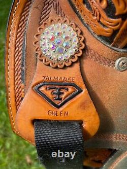 Tex Tan 15 Talmadge Green-Crystal Western Barrel Saddle FQHB