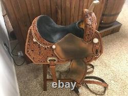 Tex Tan 15 Talmadge Green-Crystal Western Barrel Saddle FQHB