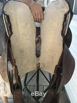 Tex Tan Hereford 15.5 FQHB Western Horse Show or Roping Saddle Tooled Leather