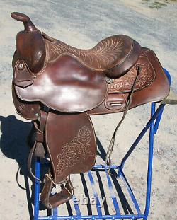 Tex Tan Hereford Western Horse Saddle 15 FQHB 7 Gullet Dark Oil withTooling USED