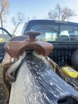 Tooled Brown Leather Traditional Western Pleasure/Trail Horse Saddle