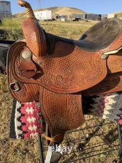 Tooled Leather Western Pleasure/Trail Saddle Brown 15 in