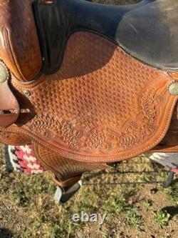 Tooled Leather Western Pleasure/Trail Saddle Brown 15 in