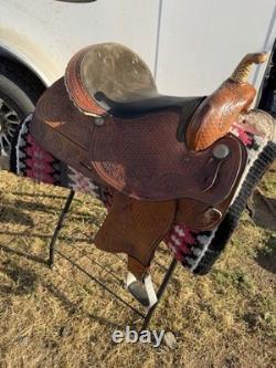 Tooled Leather Western Pleasure/Trail Saddle Brown 15 in