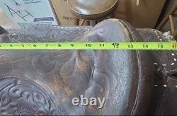Traditional Tooled Buckstitch Leather Western Saddle, Brown 14 in for Horse