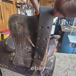 Traditional Tooled Buckstitch Leather Western Saddle, Brown 14 in for Horse