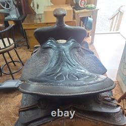 Traditional Tooled Leather Western Saddle, Brown 15 in for Horse
