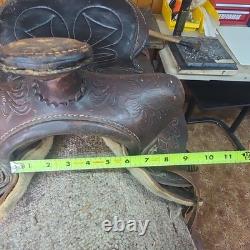 Traditional Tooled Leather Western Saddle, Brown 15 in for Horse