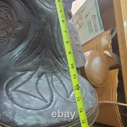 Traditional Tooled Leather Western Saddle, Brown 15 in for Horse