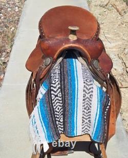 Traditional Western Style Tooled Saddle with Rawhide Horn Decorative Conchos