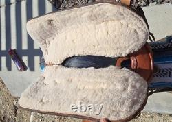 Traditional Western Style Tooled Saddle with Rawhide Horn Decorative Conchos