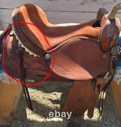 Traditional Western Style Tooled Saddle with Rawhide Horn Decorative Conchos