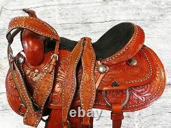 Trail Saddle Used Horse Tack 16 17 15 Western Pleasure Floral Tooled Leather Set