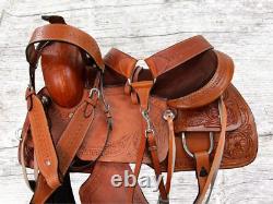 Trail Saddle Western Horse Pleasure Floral Tooled Leather Tack Set 15 16 17 18