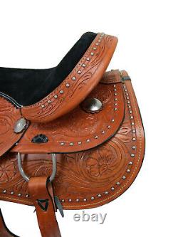 Trail Saddle Western Horse Used Pleasure Floral Tooled Leather Tack 15 16 17 18