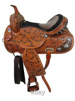 Trail Western Saddle Pleasure Horse Floral Tooled Leather Horse Tack 17 15 16