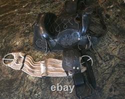 Training Saddle 10 Inch Black Tooled Leather Work Design Mexico Beautiful Vtg