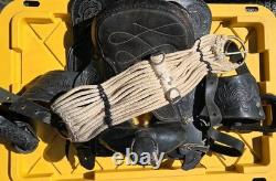 Training Saddle 10 Inch Black Tooled Leather Work Design Mexico Beautiful Vtg