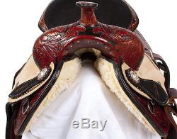 USED 15 BROWN TOOLED LEATHER WESTERN COWBOY PLEASURE TRAIL HORSE SADDLE TACK