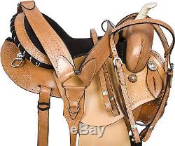 USED 15 ROUND SKIRT LEATHER WESTERN BARREL RACER PLEASURE HORSE SADDLE TACK SET