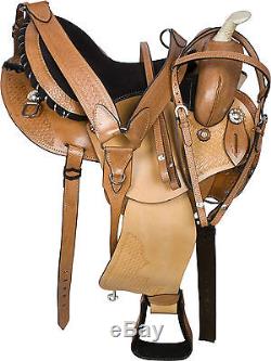 USED 15 ROUND SKIRT LEATHER WESTERN BARREL RACER PLEASURE HORSE SADDLE TACK SET