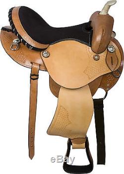 USED 15 ROUND SKIRT LEATHER WESTERN BARREL RACER PLEASURE HORSE SADDLE TACK SET