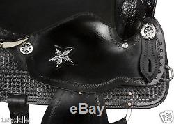 USED 15 WESTERN EQUITATION RODEO PLEASURE TRAIL BLACK TOOLED LEATHER SADDLE