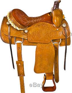 USED 16 LEATHER TOOLED WESTERN HORSE ROPING RANCH TRAIL COWBOY SADDLE TACK SET