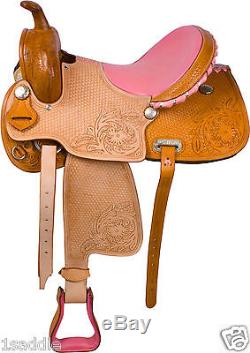 USED 16 WESTERN PINK BARREL RACER RACING HORSE PLEASURE TRAIL LEATHER SADDLE