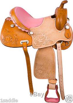 USED 16 WESTERN PINK BARREL RACER RACING HORSE PLEASURE TRAIL LEATHER SADDLE