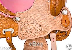 USED 16 WESTERN PINK BARREL RACER RACING HORSE PLEASURE TRAIL LEATHER SADDLE