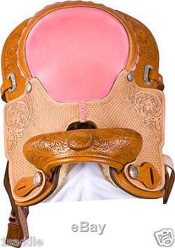 USED 16 WESTERN PINK BARREL RACER RACING HORSE PLEASURE TRAIL LEATHER SADDLE