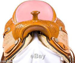 USED 16 WESTERN PINK BARREL RACER RACING HORSE PLEASURE TRAIL LEATHER SADDLE