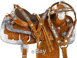 USED 16 WESTERN SHOW SADDLE LEATHER SILVER TACK PLEASURE TRAIL PARADE HORSE